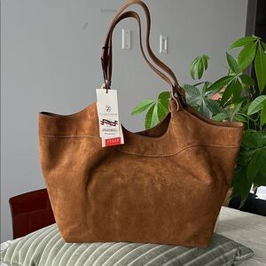 Stylish Brown Suede Tote by Italian Brand